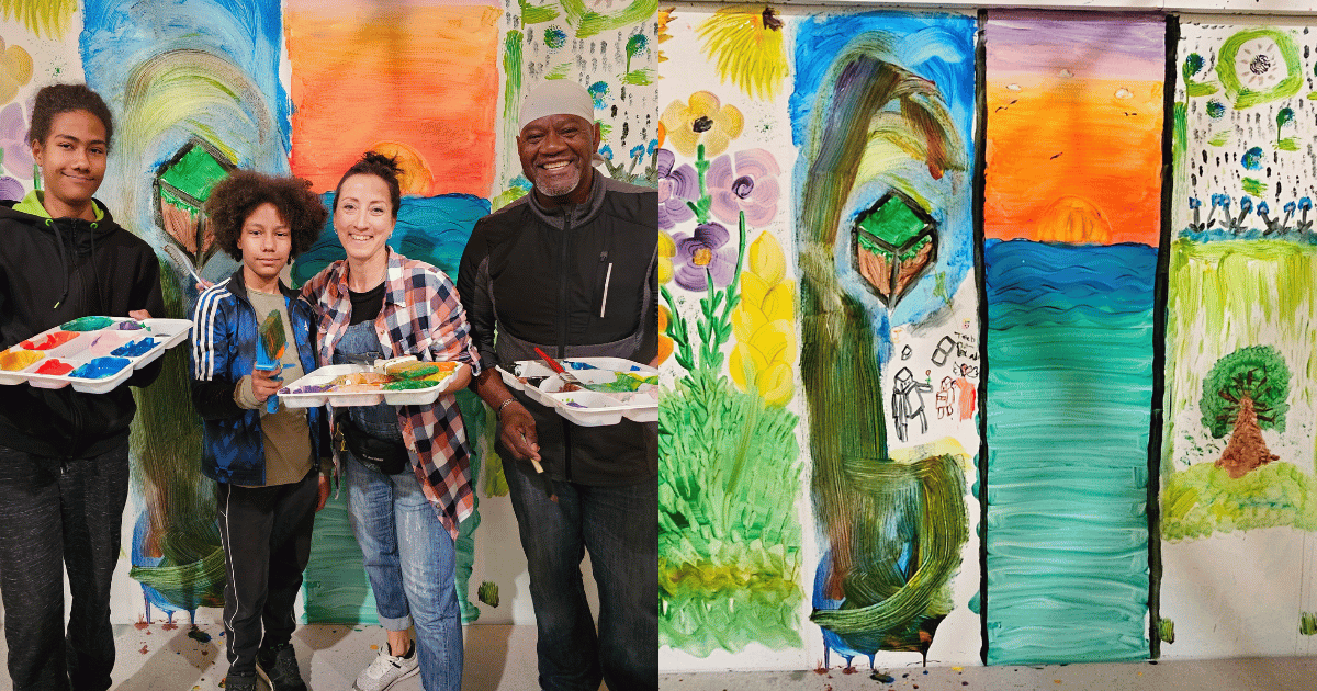 Family at Fresstyle paint and their mural at PaintnGo