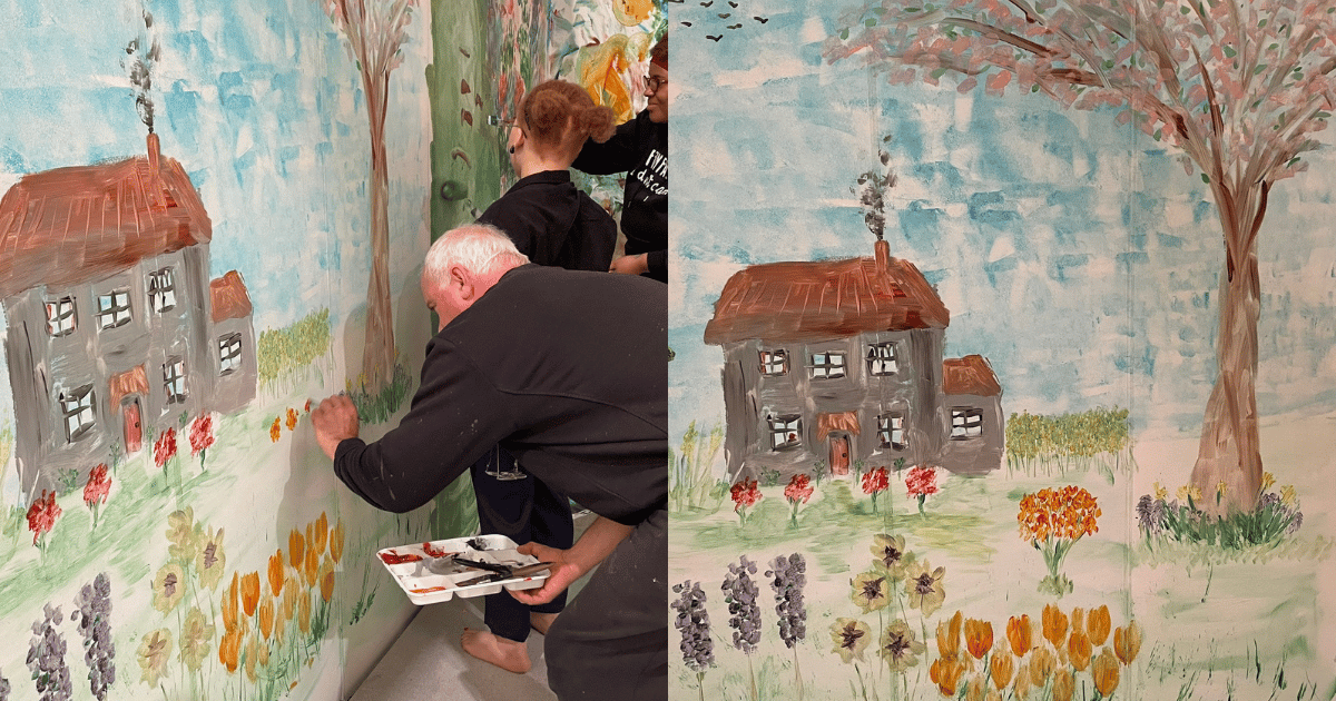Man painting a picture of a house at PaintnGo Tunbridge Wells