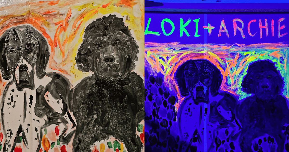 Paint and Sip Normal and Neon Dog Artwork